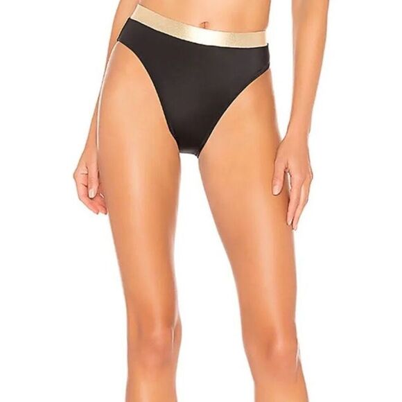 NWT Solid & Striped Bikini Bottom Bella Bottom size Small Black Gold - Picture 1 of 10